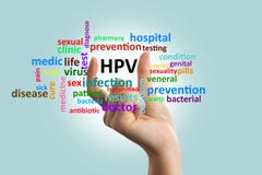 Vrouw die hpv woord op het scherm tonen stock foto's Vrouw die hpv woord op het scherm tonen stock foto's