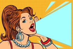 Vrouw die korting aankondigen De dame schreeuwt protesten stock illustratie Vrouw die korting aankondigen De dame schreeuwt protesten stock illustratie