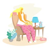 Vrouw en haar het ontwerpillustratie van de katten vector vlakke stijl vector illustratie Vrouw en haar het ontwerpillustratie van de katten vector vlakke stijl vector illustratie