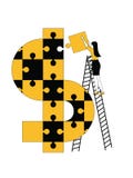 Vrouw het assembleren dollarsymbool met raadsels stock illustratie Vrouw het assembleren dollarsymbool met raadsels stock illustratie