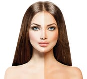 Vrouw met gelooide huid before and after tan royalty-vrije stock afbeelding Vrouw met gelooide huid before and after tan royalty-vrije stock afbeelding