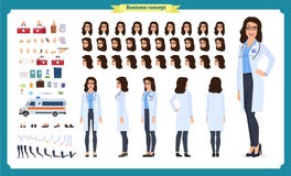 Vrouwelijke de verwezenlijkingsreeks van het Artsenkarakter Voor, zij, achtermening geanimeerd karakter De verwezenlijking van he vector illustratie Vrouwelijke de verwezenlijkingsreeks van het Artsenkarakter Voor, zij, achtermening geanimeerd karakter De verwezenlijking van he vector illustratie