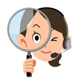 Vrouwelijke exploitant die hoofdtelefoon dragen die een vergrootglas houden vector illustratie Vrouwelijke exploitant die hoofdtelefoon dragen die een vergrootglas houden vector illustratie