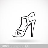 Vrouwelijke sandals met hoog hielenpictogram Pictogram van vrouwen` s schoenen van lineair ontwerp Royalty-vrije Stock Fotografie Vrouwelijke sandals met hoog hielenpictogram Pictogram van vrouwen` s schoenen van lineair ontwerp Royalty-vrije Stock Fotografie