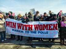 2018 vrouwen ` s Maart in Chicago Een de steunen van de groepsbanner stemming royalty-vrije stock foto 2018 vrouwen ` s Maart in Chicago Een de steunen van de groepsbanner stemming royalty-vrije stock foto