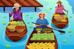 Vrouwen Verkopend Fruit in een Traditionele het Drijven Markt stock illustratie Vrouwen Verkopend Fruit in een Traditionele het Drijven Markt stock illustratie