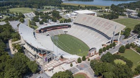 Vue aérienne de stade de Frank Howard Field At Clemson Memorial Images libres de droits Vue aérienne de stade de Frank Howard Field At Clemson Memorial Images libres de droits