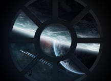 Vue d'espace extra-atmosphérique d'une carlingue de vaisseau spatial illustration de vecteur Vue d'espace extra-atmosphérique d'une carlingue de vaisseau spatial illustration de vecteur