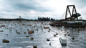 Vue de mer d'apocalypse Passerelle détruite Concept d'Armageddon Animation 4K réaliste superbe illustration libre de droits Vue de mer d'apocalypse Passerelle détruite Concept d'Armageddon Animation 4K réaliste superbe illustration libre de droits