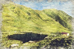 Vue de village de Juta près de montagne de Caucase, la Géorgie Digital AR illustration stock Vue de village de Juta près de montagne de Caucase, la Géorgie Digital AR illustration stock