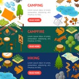 Vue isométrique d'ensemble horizontal de bannière de camping Vecteur Image stock Vue isométrique d'ensemble horizontal de bannière de camping Vecteur Image stock