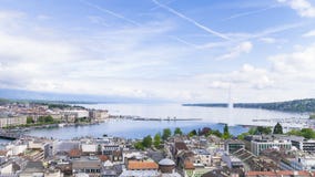 vue 4k panoramique de ville de Genève, Leman Lake a vue 4k panoramique de ville de Genève, Leman Lake a