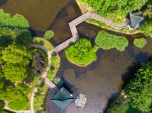 Vue a?rienne au-dessus de parc de lac moon au printemps, Wuhan, Hubei, Chine photographie stock Vue a?rienne au-dessus de parc de lac moon au printemps, Wuhan, Hubei, Chine photographie stock