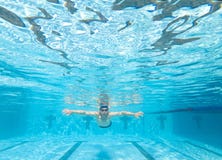 Vue sous-marine de l'homme dans la piscine photographie stock libre de droits Vue sous-marine de l'homme dans la piscine photographie stock libre de droits