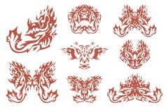 Vurige stammen gehoornde draaksymbolen stock illustratie Vurige stammen gehoornde draaksymbolen stock illustratie