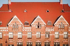 Beautiful ancient architecture of the city of Vyborg. Fragment of an old beautiful building stock image Beautiful ancient architecture of the city of Vyborg. Fragment of an old beautiful building stock image