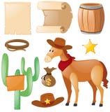 Västra tema med hästen och kaktuns stock illustrationer Västra tema med hästen och kaktuns stock illustrationer