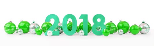 a véspera de ano 2018 novo com quinquilharias do Natal alinhou a rendição 3D ilustração do vetor a véspera de ano 2018 novo com quinquilharias do Natal alinhou a rendição 3D ilustração do vetor