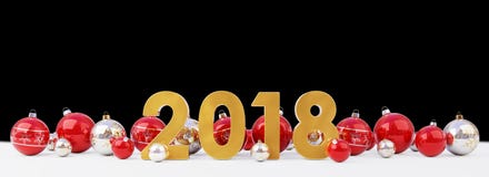 a véspera de ano 2018 novo com quinquilharias do Natal alinhou a rendição 3D ilustração do vetor a véspera de ano 2018 novo com quinquilharias do Natal alinhou a rendição 3D ilustração do vetor