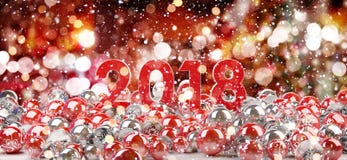 véspera de ano 2018 novo com rendição das quinquilharias 3D do Natal ilustração royalty free véspera de ano 2018 novo com rendição das quinquilharias 3D do Natal ilustração royalty free