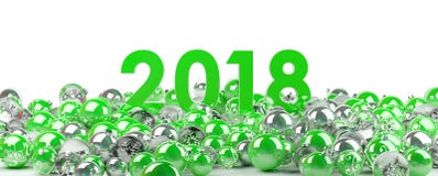 véspera de ano 2018 novo com rendição das quinquilharias 3D do Natal ilustração do vetor véspera de ano 2018 novo com rendição das quinquilharias 3D do Natal ilustração do vetor