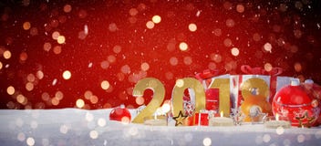 véspera de ano 2018 novo com rendição das quinquilharias e dos presentes 3D do Natal ilustração stock véspera de ano 2018 novo com rendição das quinquilharias e dos presentes 3D do Natal ilustração stock
