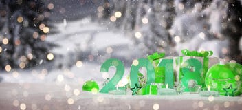 véspera de ano 2018 novo com rendição das quinquilharias e dos presentes 3D do Natal ilustração do vetor véspera de ano 2018 novo com rendição das quinquilharias e dos presentes 3D do Natal ilustração do vetor