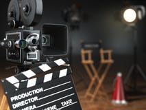 Vídeo, filme, conceito do cinema Câmera retro, flash, clapperboard ilustração royalty free Vídeo, filme, conceito do cinema Câmera retro, flash, clapperboard ilustração royalty free