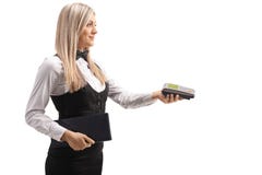 Waitress with a payment terminal and a menu Stock Photography Waitress with a payment terminal and a menu Stock Photography