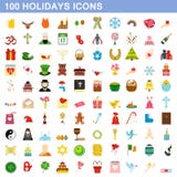 100 wakacji ikon ustawiających, mieszkanie styl ilustracji 100 wakacji ikon ustawiających, mieszkanie styl ilustracji