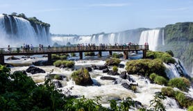 Walking Bridge overlooking the Brazil side of Iguassu Falls stock photos Walking Bridge overlooking the Brazil side of Iguassu Falls stock photos