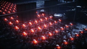 Walking military robots. invasion of military robots. Dramatic apocalypse super realistic concept. Future. 4k animation.