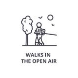 Walks in the open air thin line icon, sign, symbol, illustation, linear concept, vector Stock Images Walks in the open air thin line icon, sign, symbol, illustation, linear concept, vector Stock Images