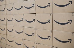 Wall of Amazon Prime shipping boxes