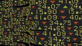 Wall Street stock market tickers sliding on trading boards