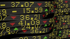 Wall street stock market tickers sliding on trading boards
