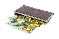 Wallet with money and pills 01 Stock Photos Wallet with money and pills 01 Stock Photos