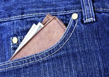 Wallet With Money In Blue Jeans.Man S Style Life Royalty Free Stock Photos