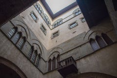 Walls of inner courtyard of the Palazzo del Comune. Municipal Museum Pistoia. Tuscany. Italy.