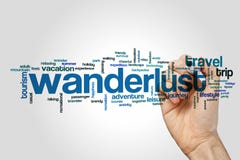 Wanderlust word cloud concept stock photo Wanderlust word cloud concept stock photo