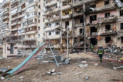 War of Russia against Ukraine. Residential building damaged in Kyiv