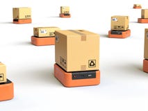 Warehouse robots carry boxes royalty free illustration Warehouse robots carry boxes royalty free illustration