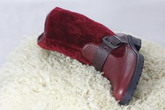 Warm boots set on a sheepskin stock photography Warm boots set on a sheepskin stock photography