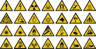Warning sign vector sign - Set of triangle yellow warning sign. stock illustration Warning sign vector sign - Set of triangle yellow warning sign. stock illustration