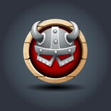 Warrior`s Helm, wooden rounded badge icon. For Ui Game. royalty free illustration Warrior`s Helm, wooden rounded badge icon. For Ui Game. royalty free illustration