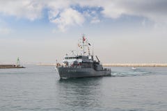 Warship Entering In The Port Of Alicante In Spain. Royalty Free Stock Photography Warship Entering In The Port Of Alicante In Spain. Royalty Free Stock Photography