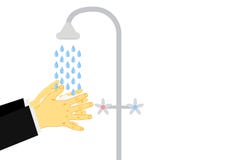 Waschende Hände unter einem Hahn mit Seife und Wasser Das Konzept der Hygiene, säubern Ihre Hände nach Straße vor Abendessen Vekt lizenzfreie abbildung Waschende Hände unter einem Hahn mit Seife und Wasser Das Konzept der Hygiene, säubern Ihre Hände nach Straße vor Abendessen Vekt lizenzfreie abbildung