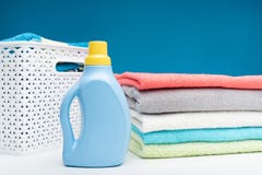 Washing liquid and towels after laundry stock image Washing liquid and towels after laundry stock image