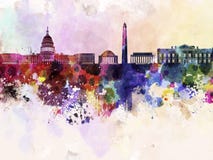 Washington DC skyline in watercolor background stock illustration Washington DC skyline in watercolor background stock illustration