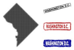 Washington District Columbia Map i rastrerade Dot Style med Grungenamnstämplar royaltyfri illustrationer Washington District Columbia Map i rastrerade Dot Style med Grungenamnstämplar royaltyfri illustrationer